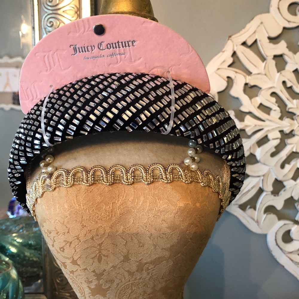 Authentic New with tag Juicy Couture Black and Silver Crystal-Studded Headband